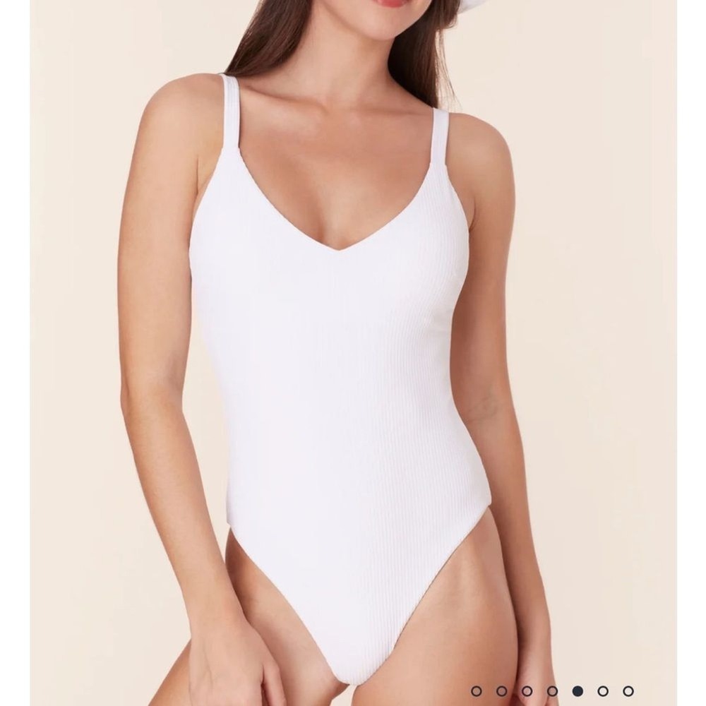 Andie‎ The Marco One Piece LT Rib Swimsuit White Size Large long torso NWT
